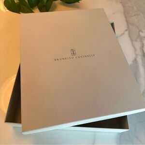 Brunello Cucinelli light gray gift box featuring . Size 15 x 12 x 2 1/2